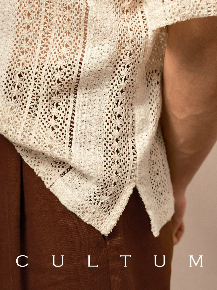CULTUM Loose Cutout Knitted Polo Shirt