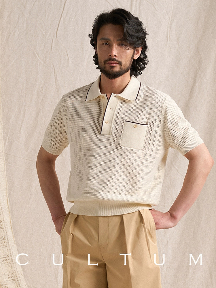 CULTUM Vintage Hollow Knitted Short Sleeve POLO Shirt