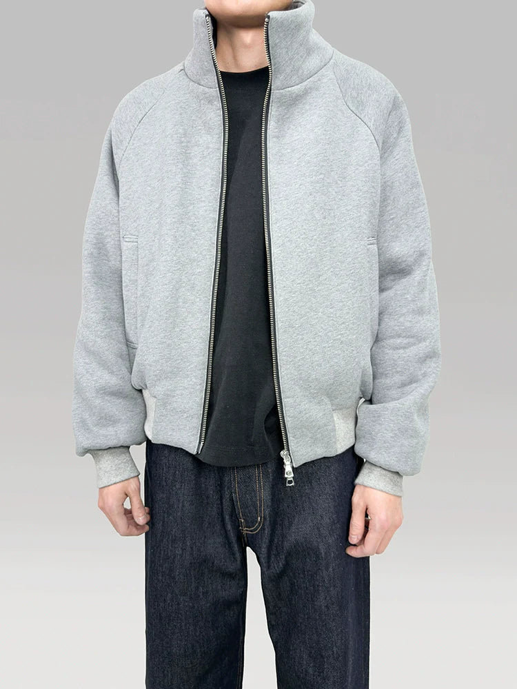 PLUS NO LOGO Fleece Stand-up Collar Jacket Zipper Jacket