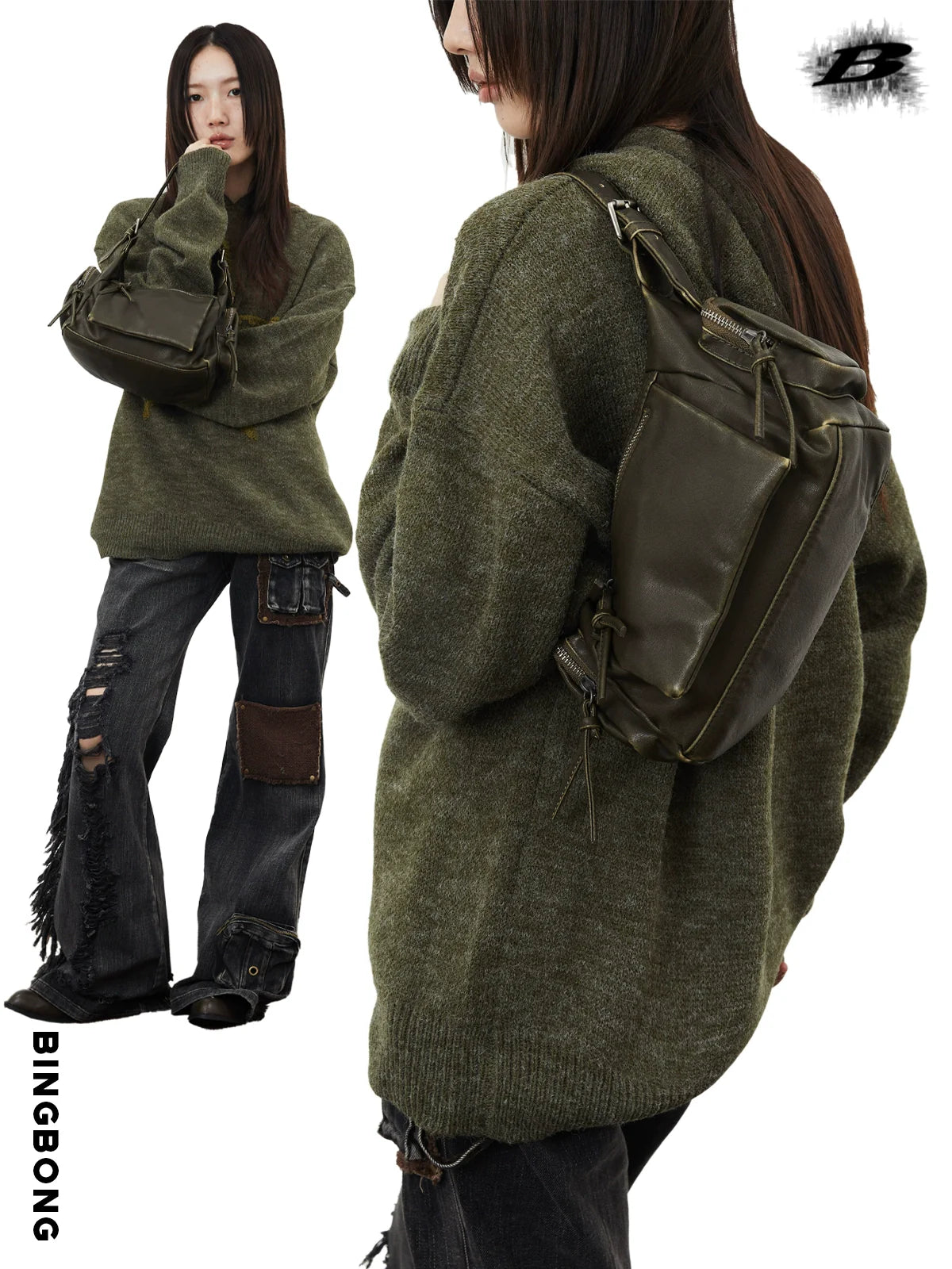 BINGBONG Soft Leather Recreational Locomotive Babes Do Old Armpit Bag