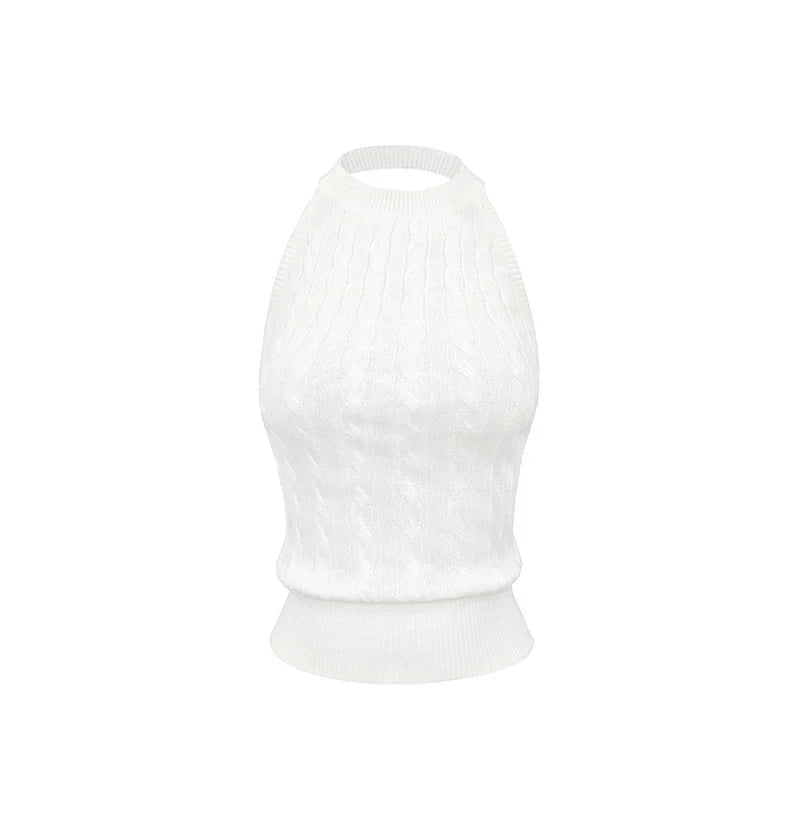 Jim Kennet Halter Twist Thin Knitted Short Neck Top
