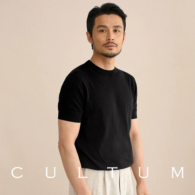 CULTUM Thin Breathable Versatile Crew Neck Short Sleeve Knitted Tee