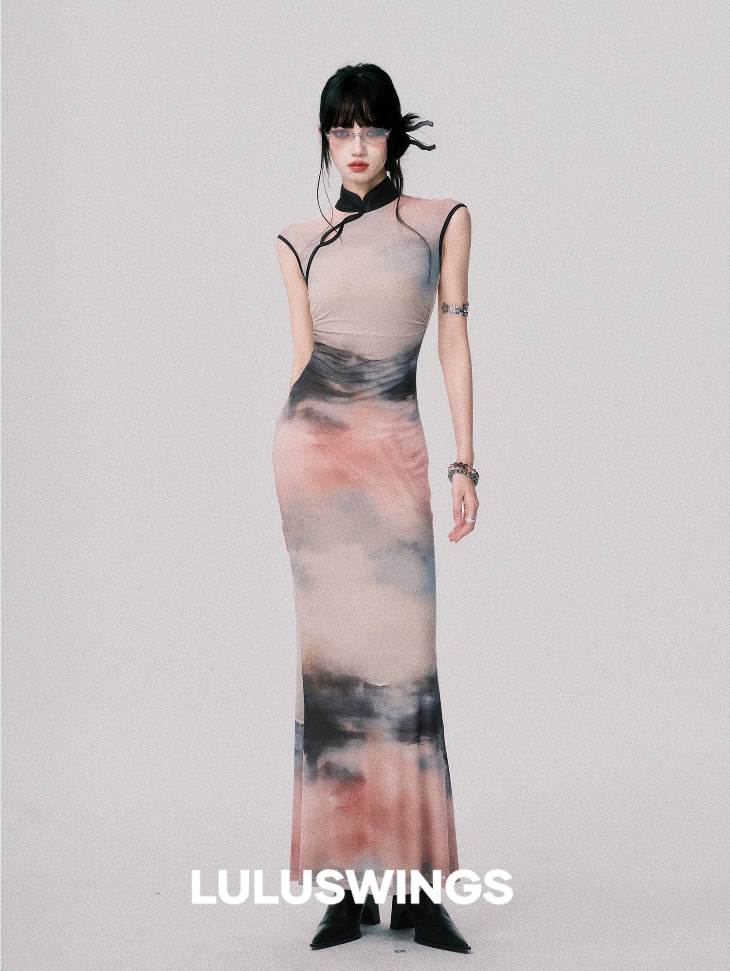 LULUSWINGS Ink Painting Elastic Net New Chinese Cheongsam Dress