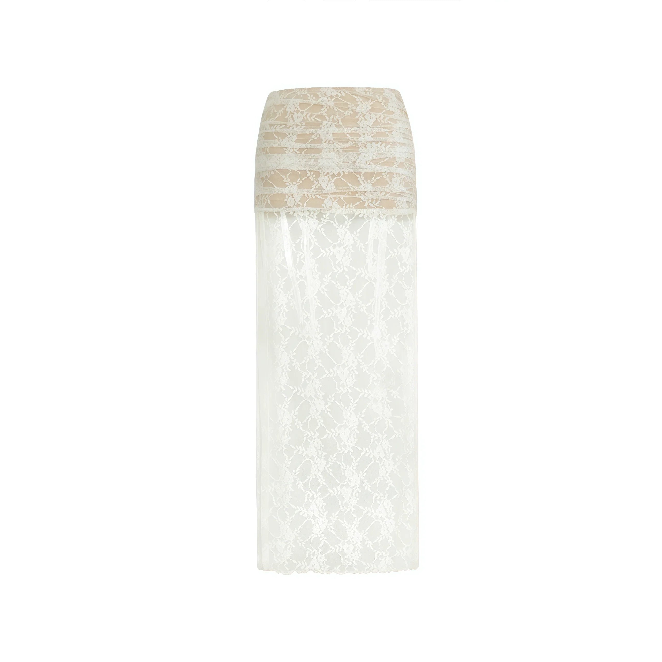 Jim Kennet Lace Jacquard Strap Cardigan High Slit Skirt Set