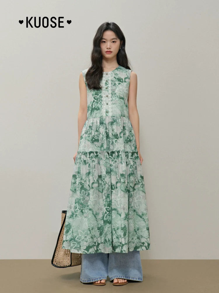 Kuose Sleeveless Tank Top Skirt Floral Dress