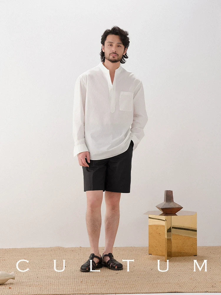 CULTUM Casual Slack Half Open Collar Long Sleeve Shirt