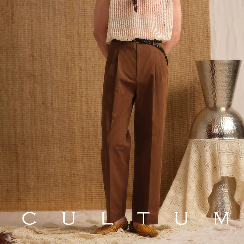 CULTUM Double Pleated Straight Casual Trousers