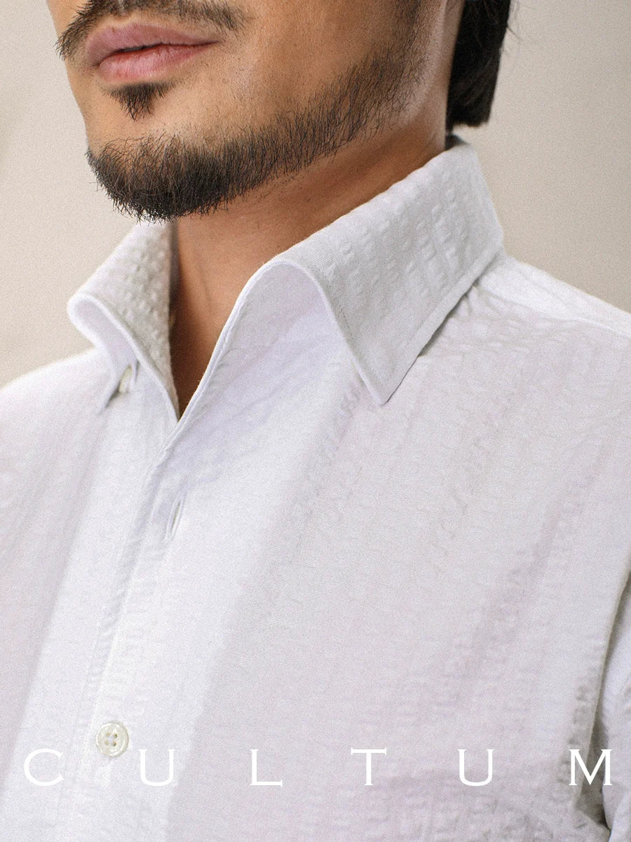 CULTUM Lightweight Breathable Seersucker One Piece Collar Button Collar Shirt