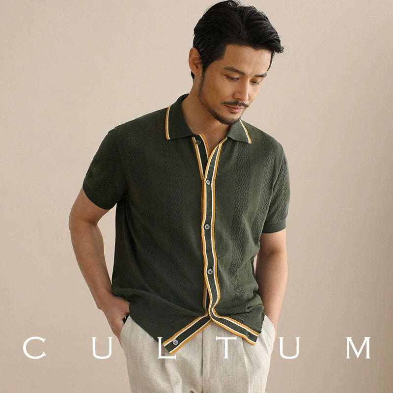 CULTUM Knitted Cutout Lapel Short-sleeved Cardigan