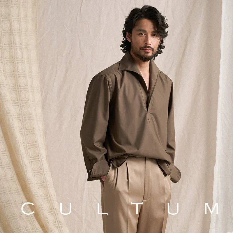 CULTUM Half-open One Piece Silky Cool Long-sleeved Shirt Men