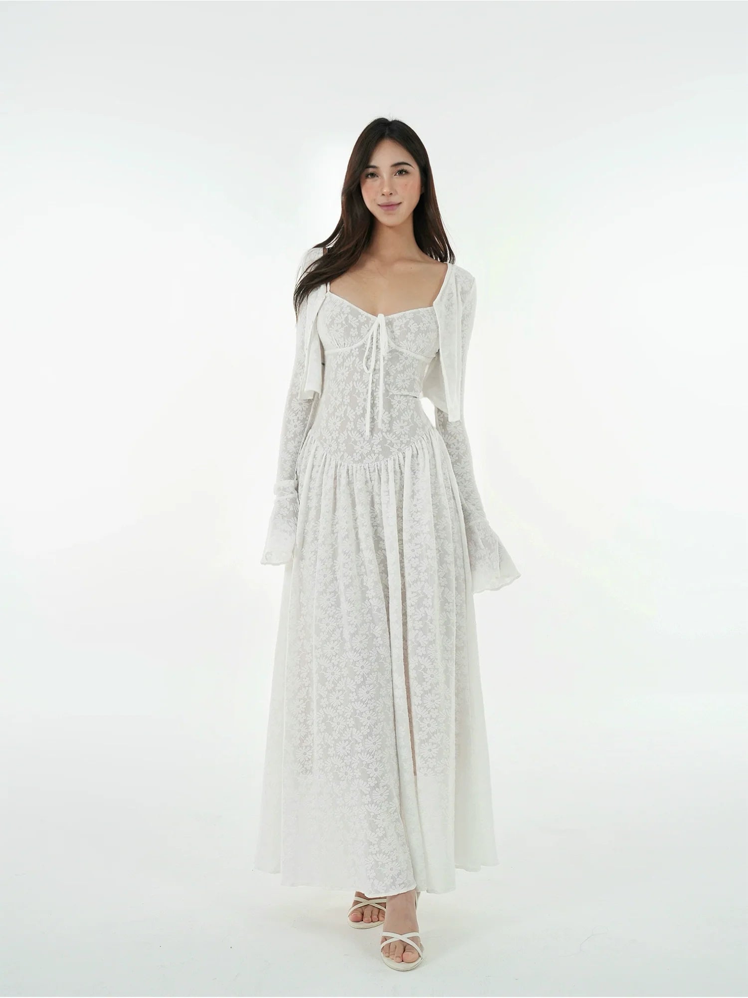 Jim Kennet Lace Stretch Jacquard Cardigan Suspender Dress Set