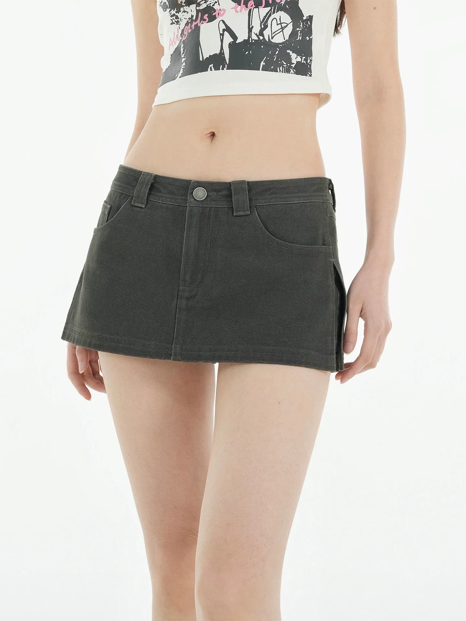 Jim Kennet Vintage Work Wear Fake Two-Piece Denim Skirt