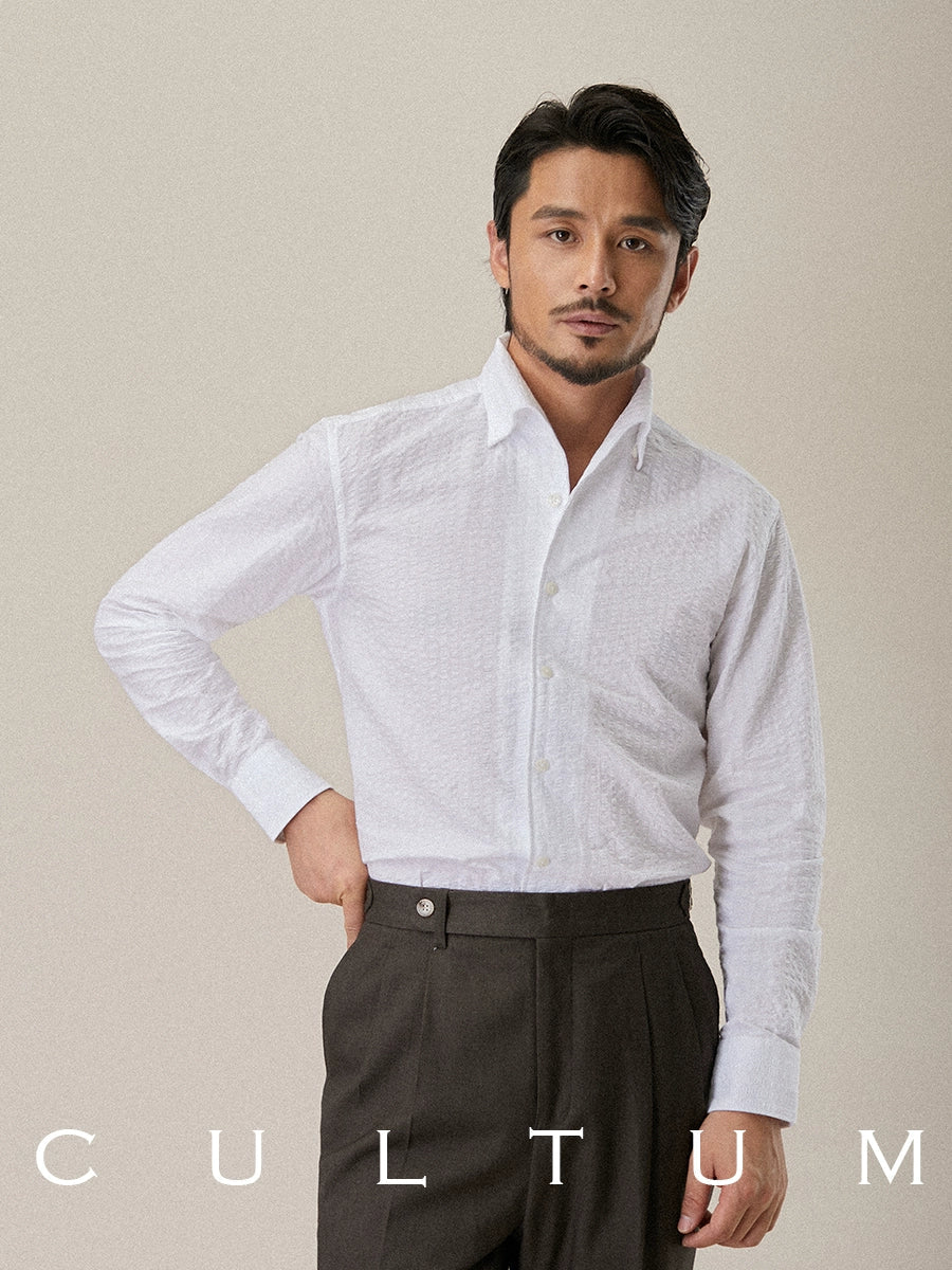 CULTUM Lightweight Breathable Seersucker One Piece Collar Button Collar Shirt
