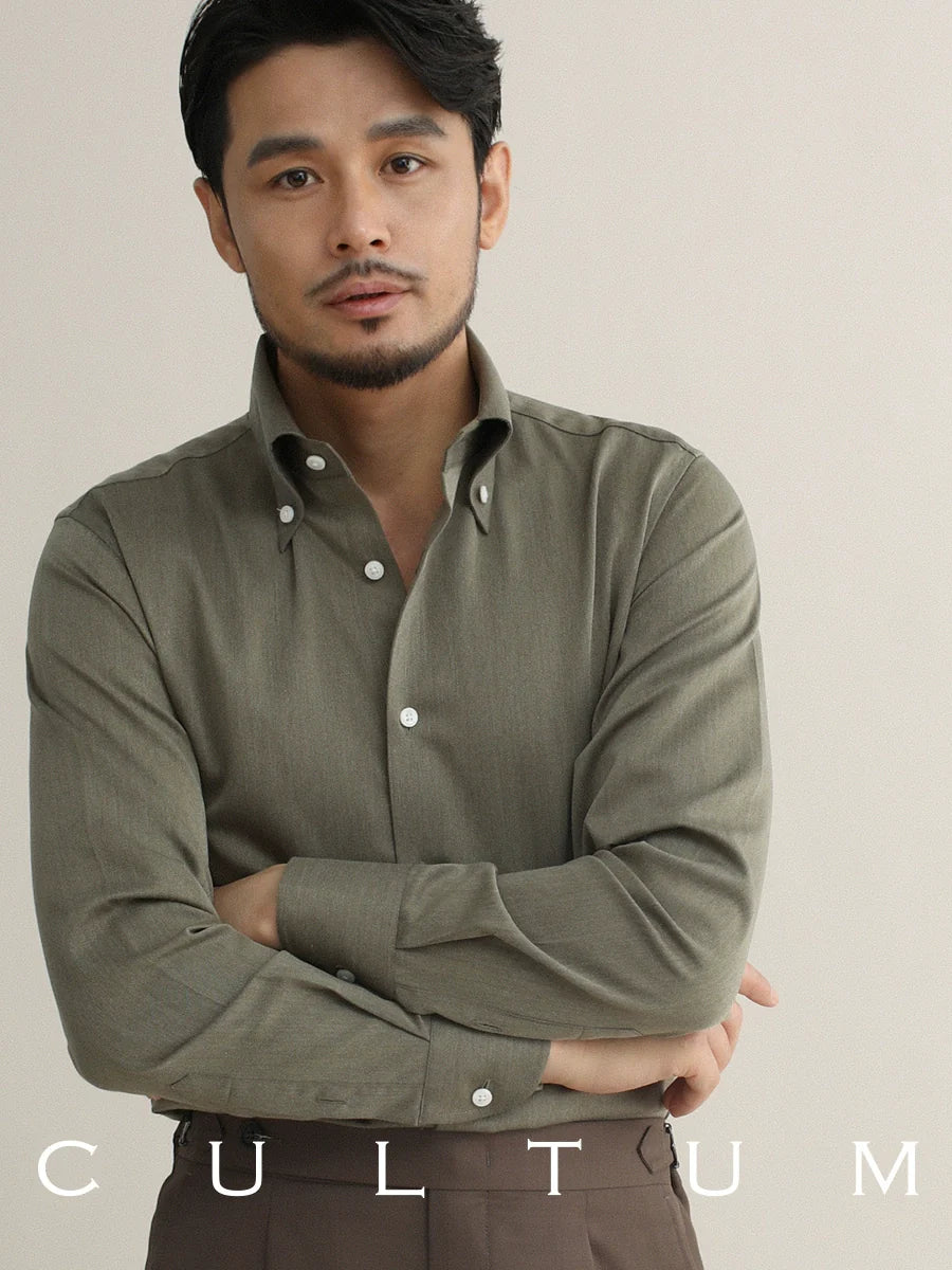 CULTUM Italian Retro Big Pointed Collar Button-down Long-sleeved Shirt