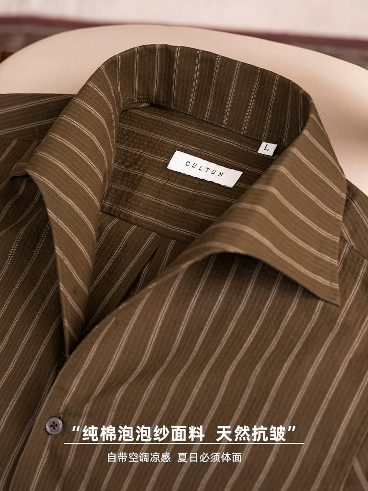 CULTUM Italian One-piece Neck Cotton Striped Long-sleeved Shirt