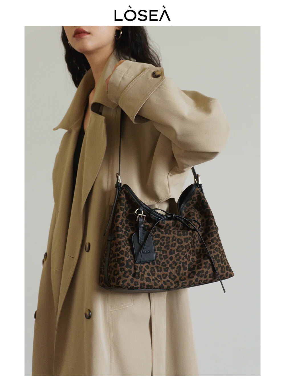 LOSEA X "Miss Polka" leopard print underarm bag