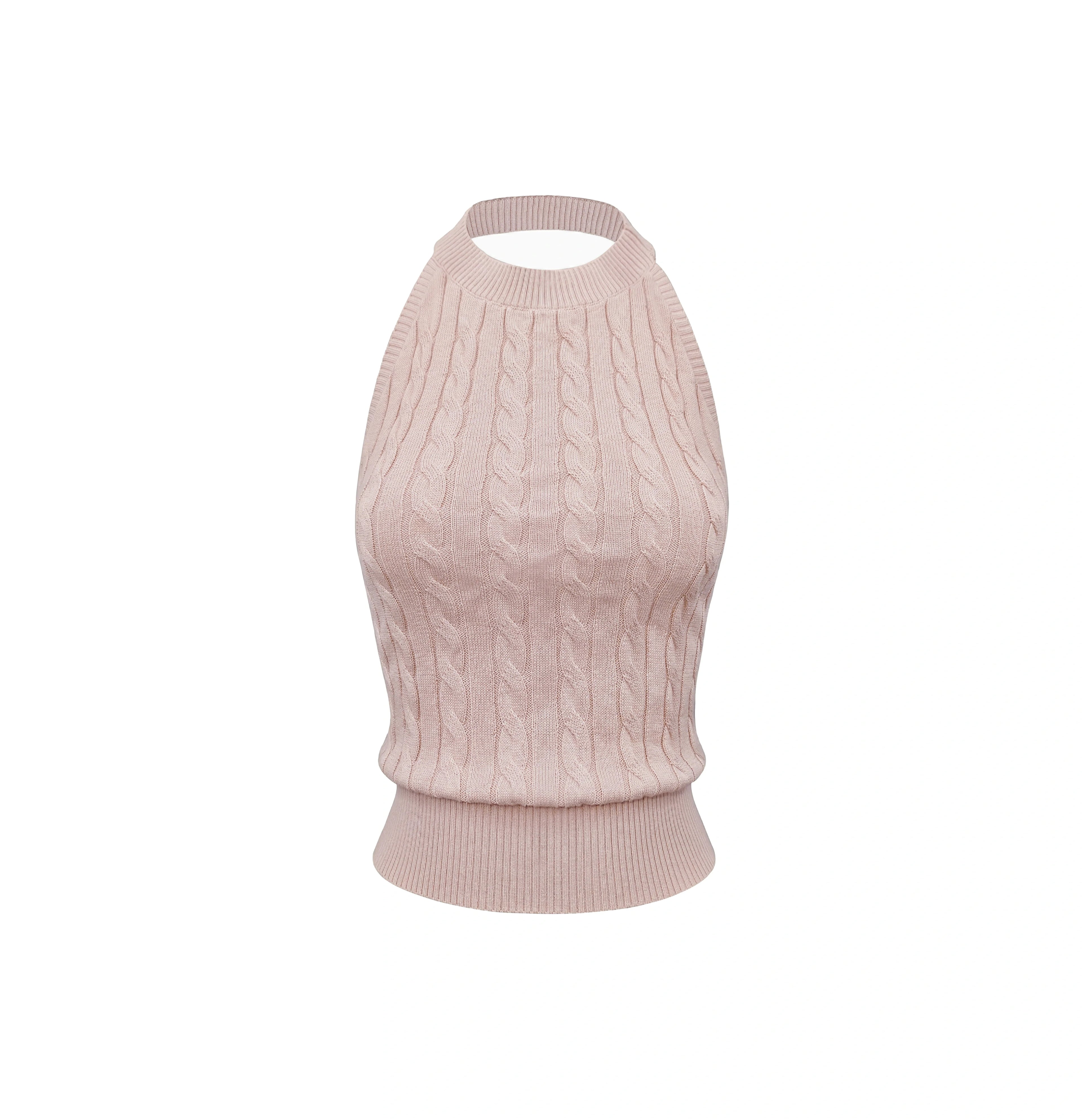 Jim Kennet Halter Twist Thin Knitted Short Neck Top
