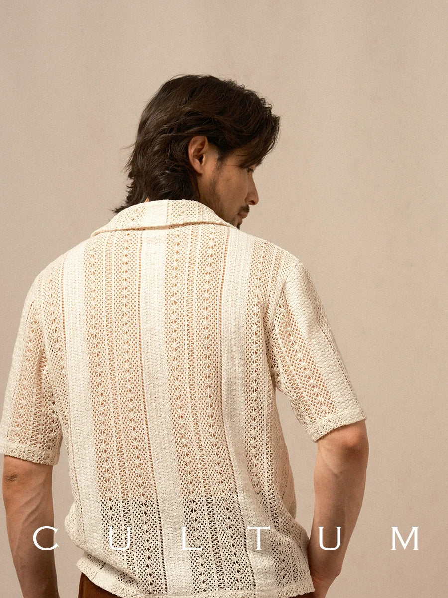 CULTUM Loose Cutout Knitted Polo Shirt