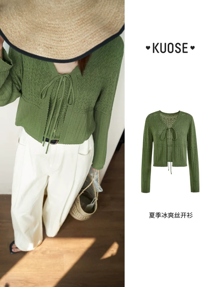 Kuose Floral Sleeveless Suspender Dress Cardigan Two-piece Set