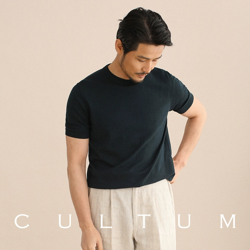 CULTUM Thin Breathable Versatile Crew Neck Short Sleeve Knitted Tee