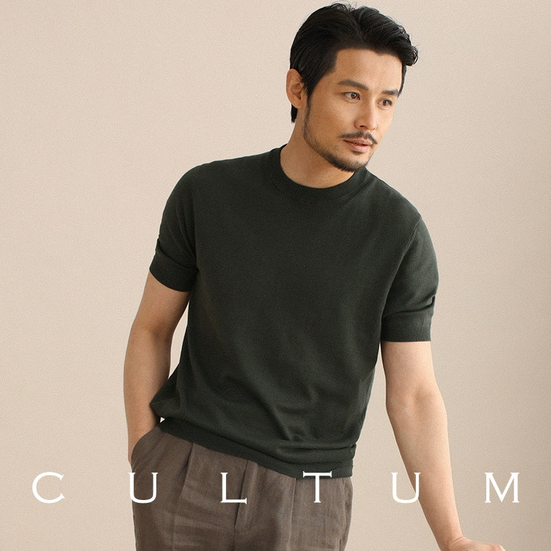 CULTUM Thin Breathable Versatile Crew Neck Short Sleeve Knitted Tee