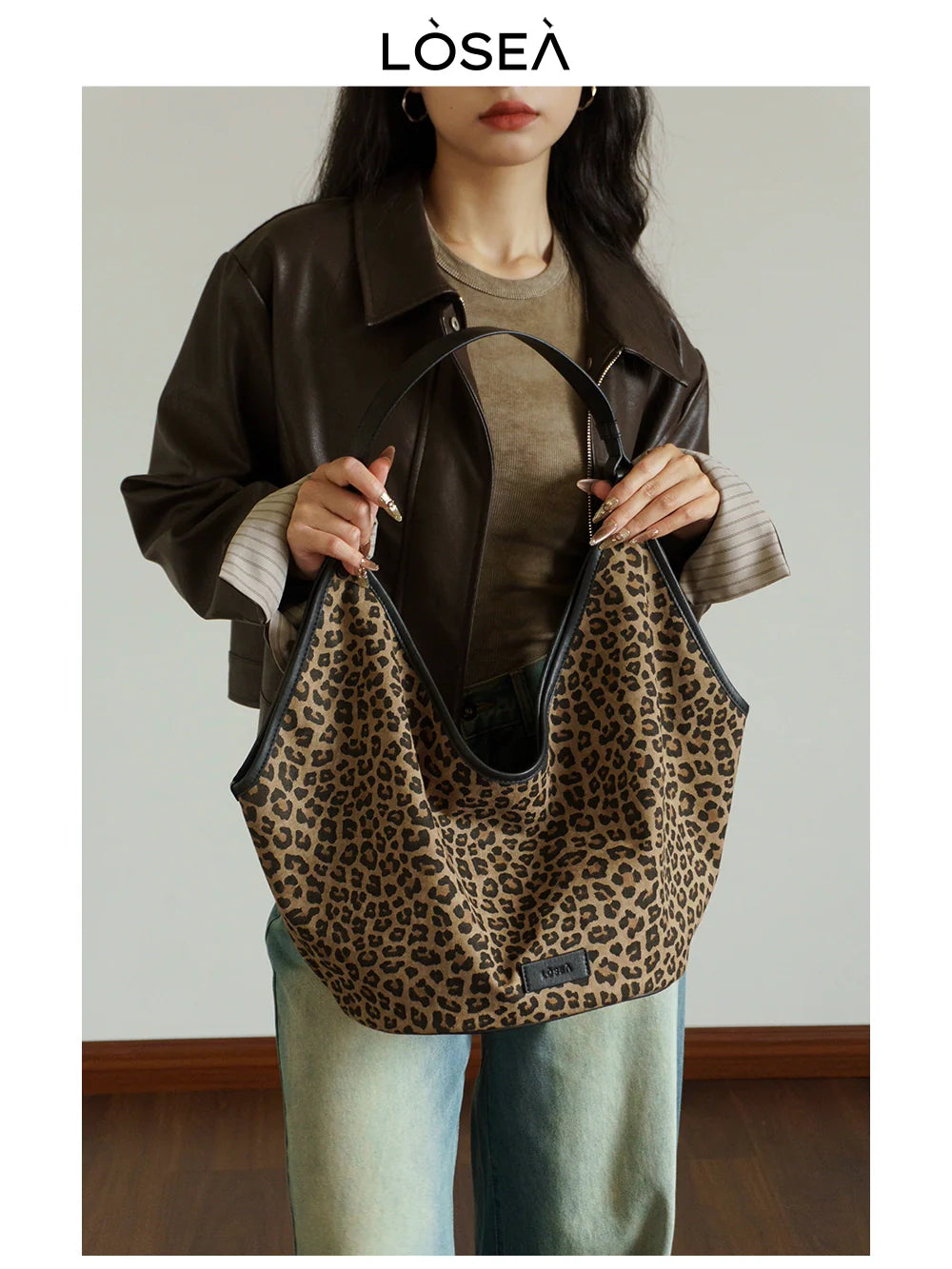LOSEA Leopard Print Large Capacity Retro Messenger Bag