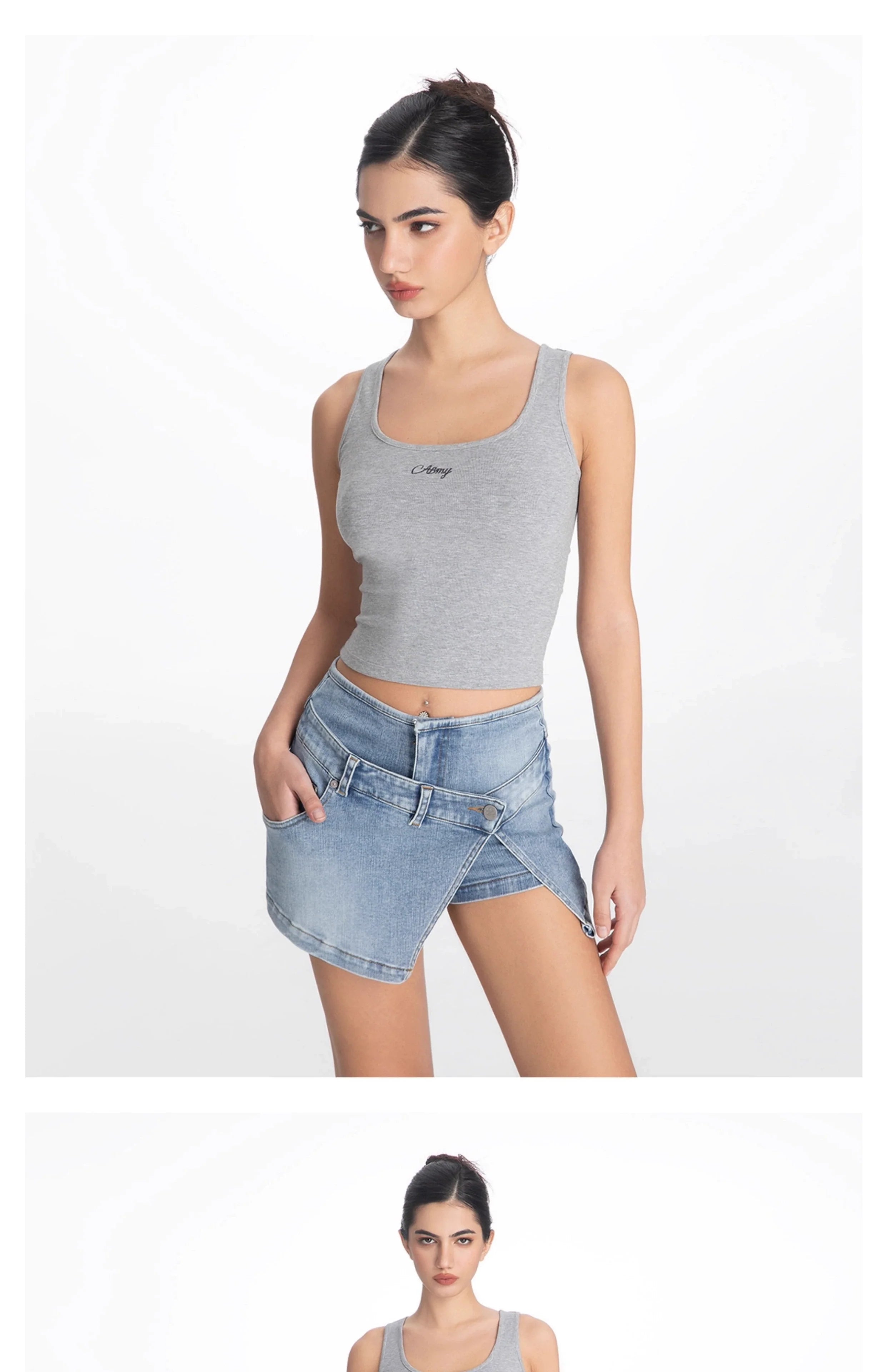 ABMY American Fake Two-piece Denim Skirt Pants