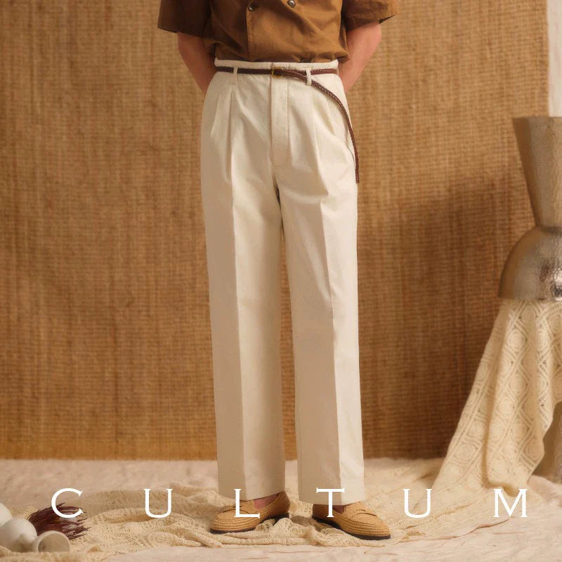 CULTUM Double Pleated Straight Casual Trousers