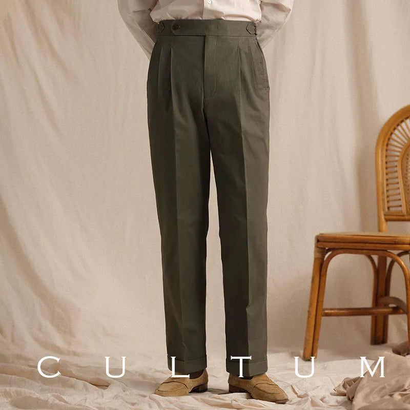 CULTUM Italian Neapolitan Double-pleated Cotton Trousers
