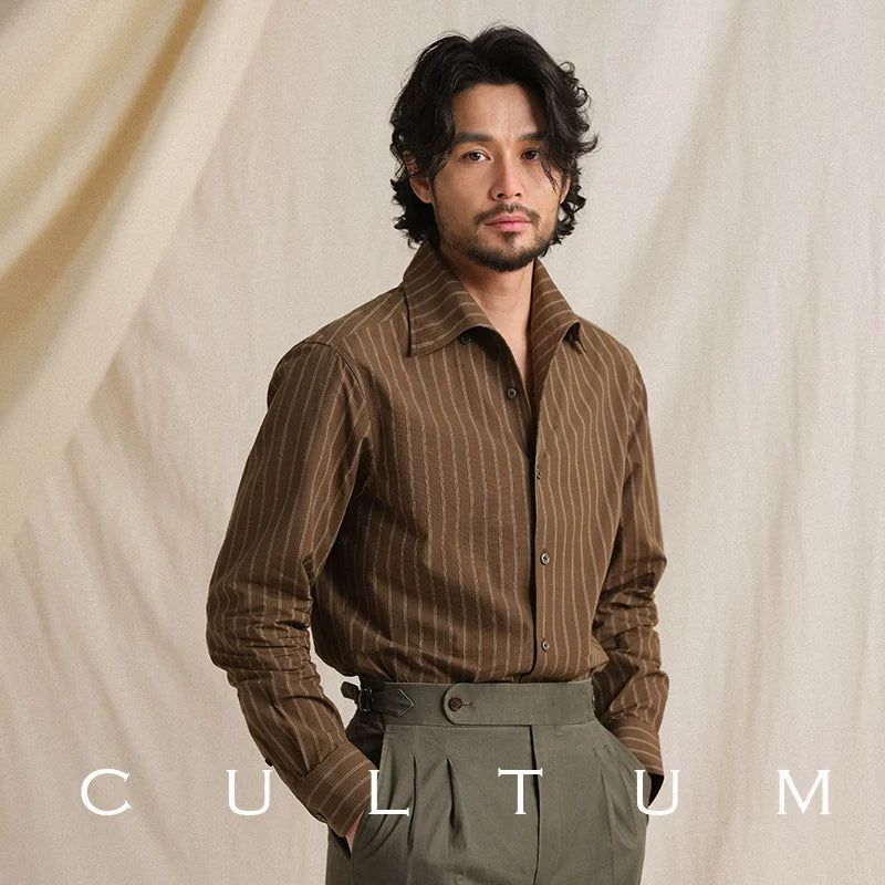 CULTUM Italian One-piece Neck Cotton Striped Long-sleeved Shirt