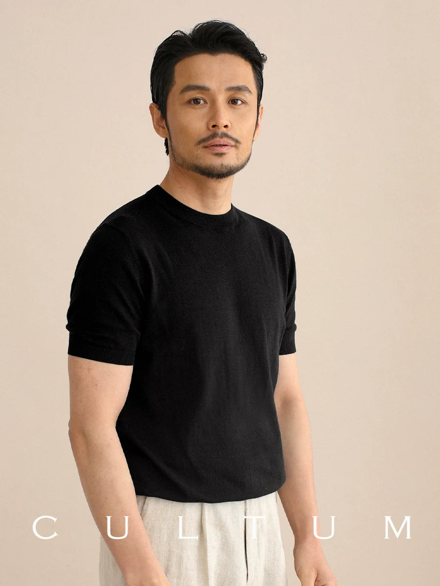 CULTUM Thin Breathable Versatile Crew Neck Short Sleeve Knitted Tee