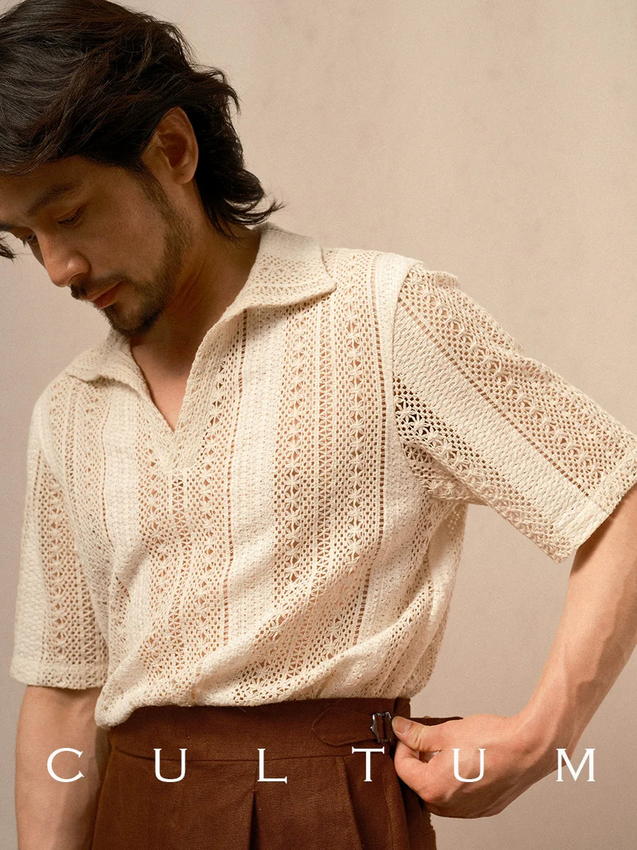 CULTUM Loose Cutout Knitted Polo Shirt
