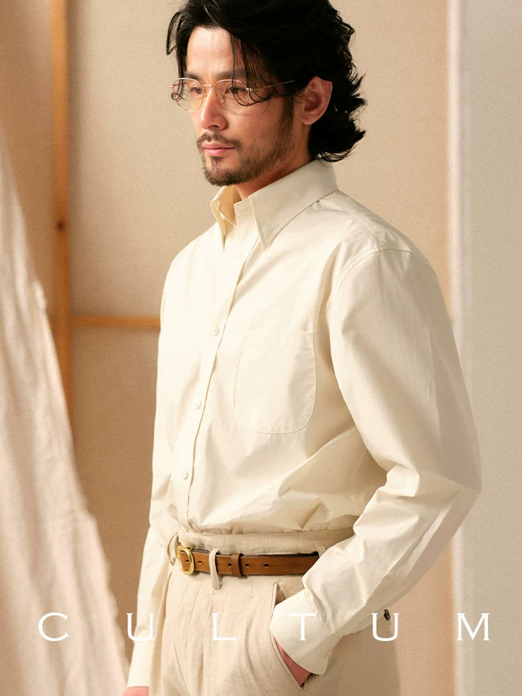 CULTUM Retro Long-sleeved Hidden Button-neck Shirt