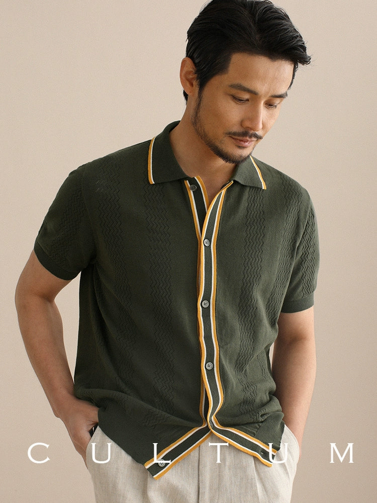 CULTUM Knitted Cutout Lapel Short-sleeved Cardigan