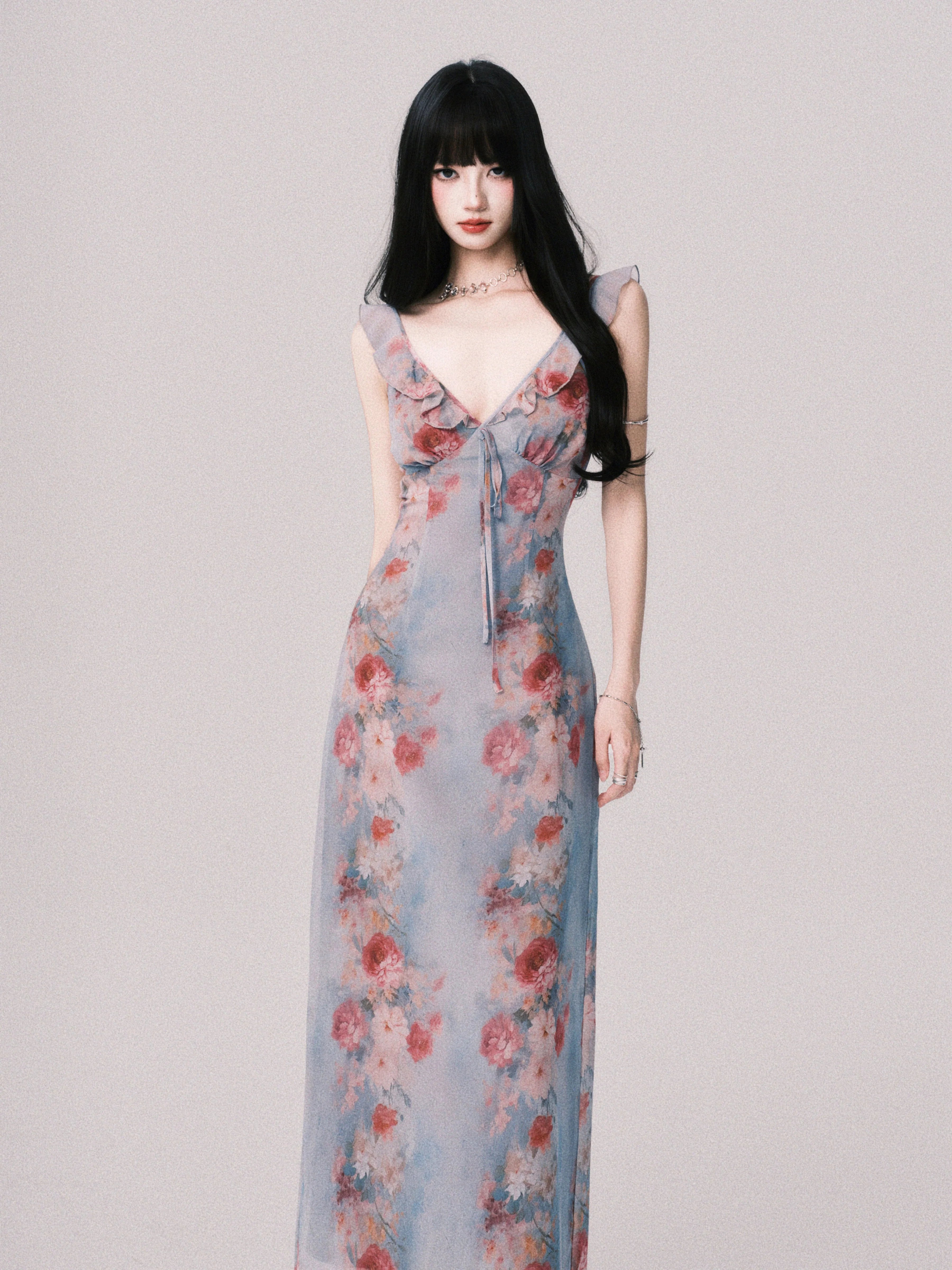 LULUSWINGS Vacation French V-neck Print Suspender Skirt