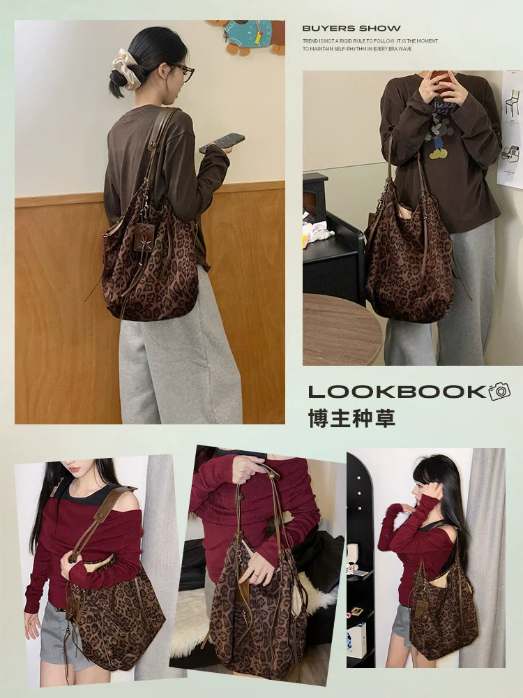 JACD Lazy Slack Retro Leopard Print Large Capacity Tote Bag