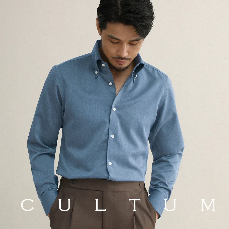 CULTUM Italian Retro Big Pointed Collar Button-down Long-sleeved Shirt