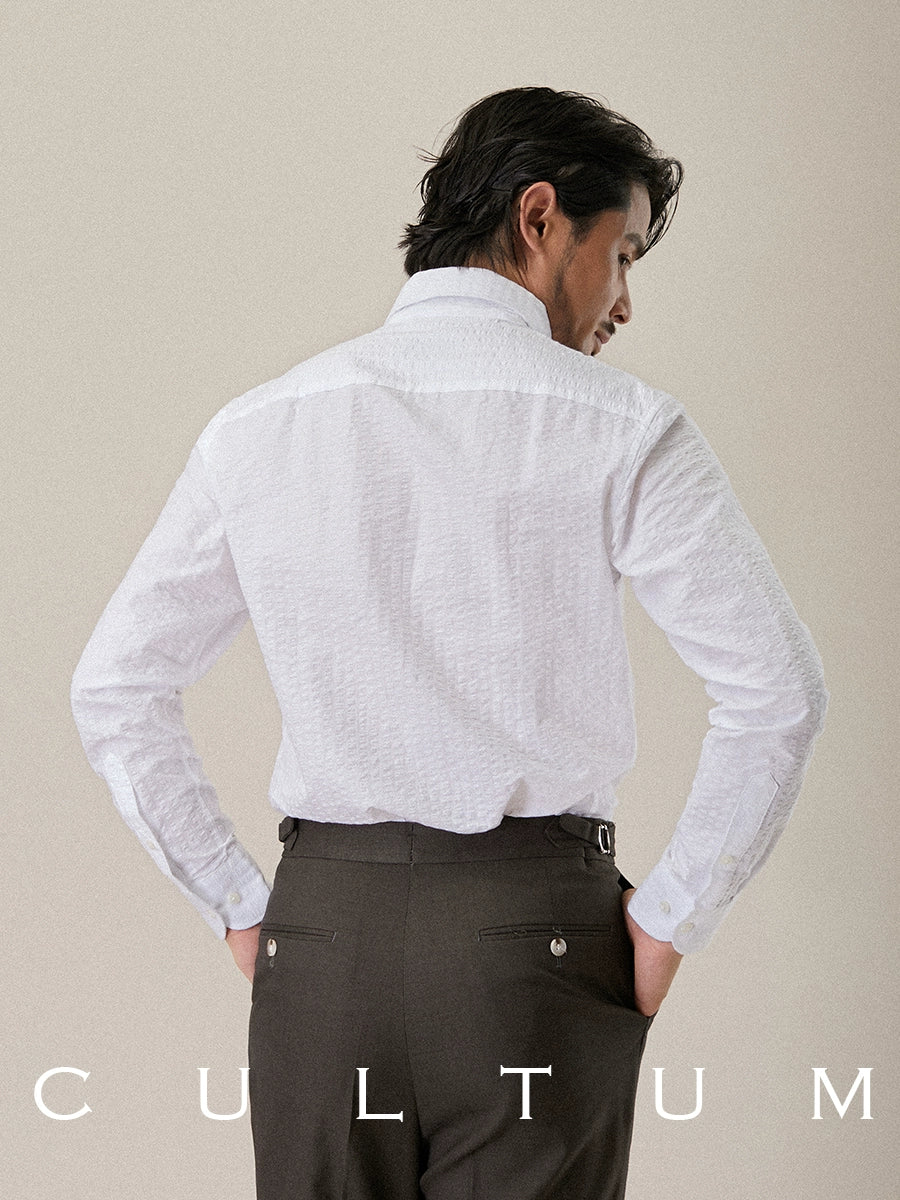 CULTUM Lightweight Breathable Seersucker One Piece Collar Button Collar Shirt