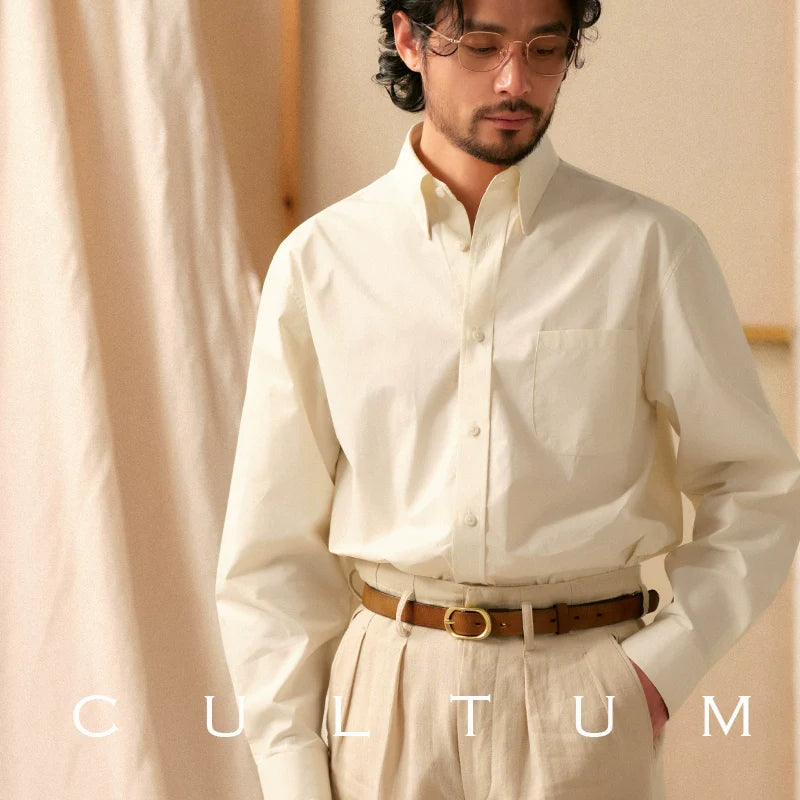 CULTUM Retro Long-sleeved Hidden Button-neck Shirt