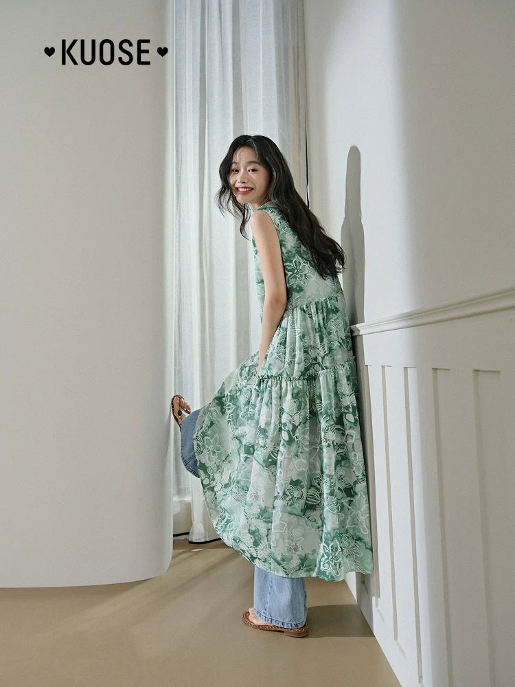 Kuose Sleeveless Tank Top Skirt Floral Dress