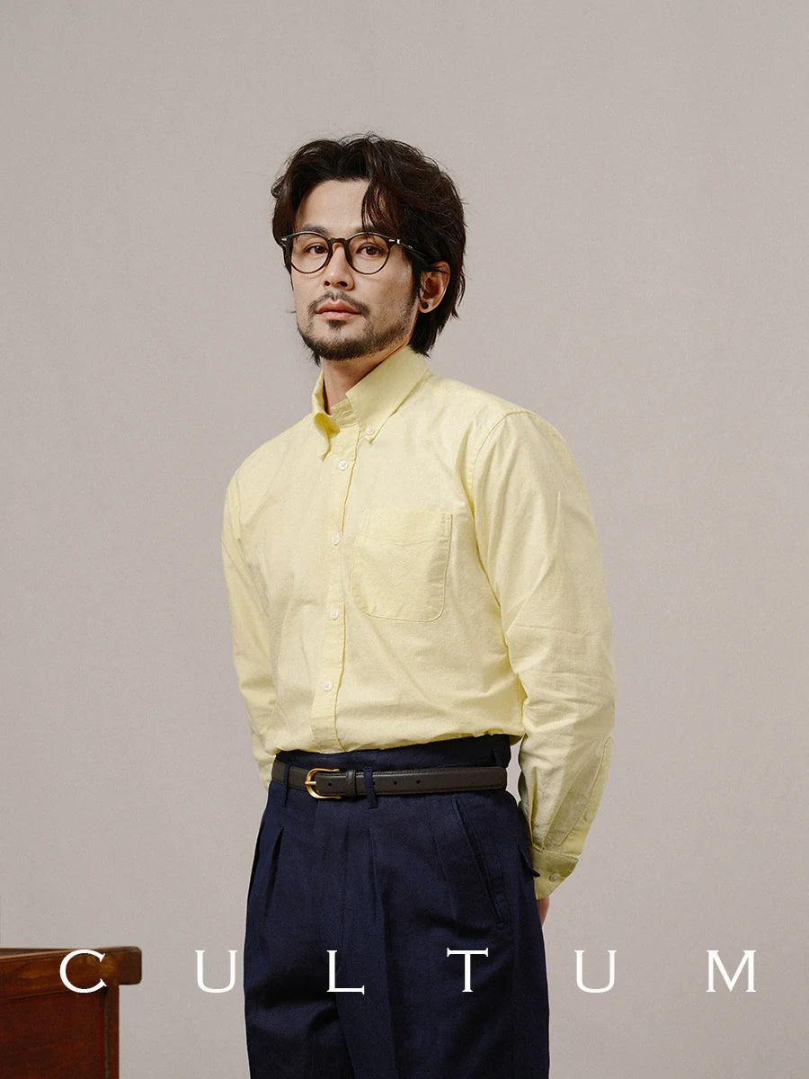 CULTUM ROWING CLUB Washed Oxford Spun Button-Neck Long Sleeve Shirt