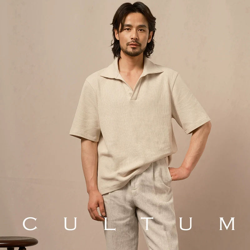 CULTUM Three-dimensional Striped Breathable Knitted POLO Shirt