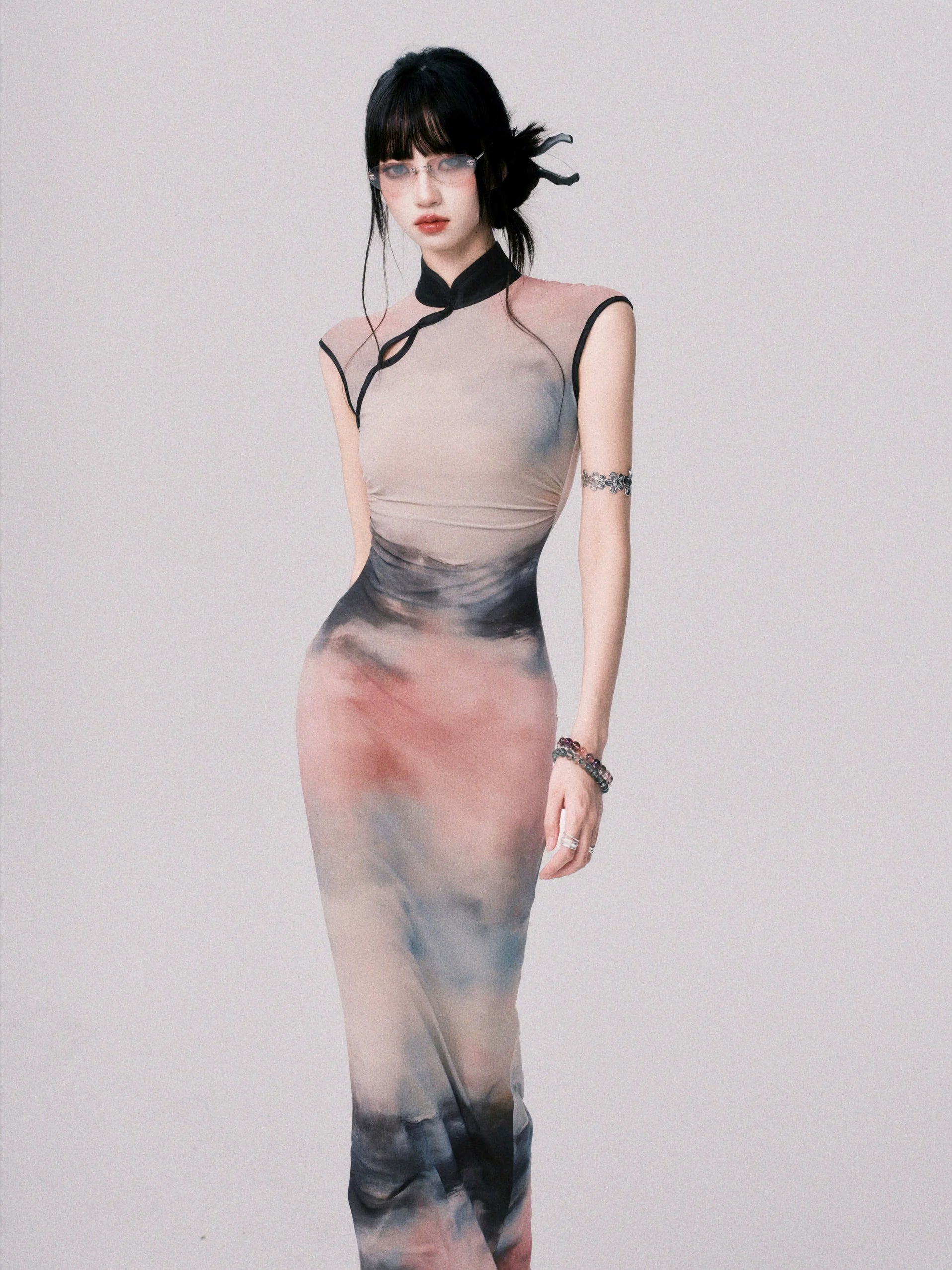 LULUSWINGS Ink Painting Elastic Net New Chinese Cheongsam Dress