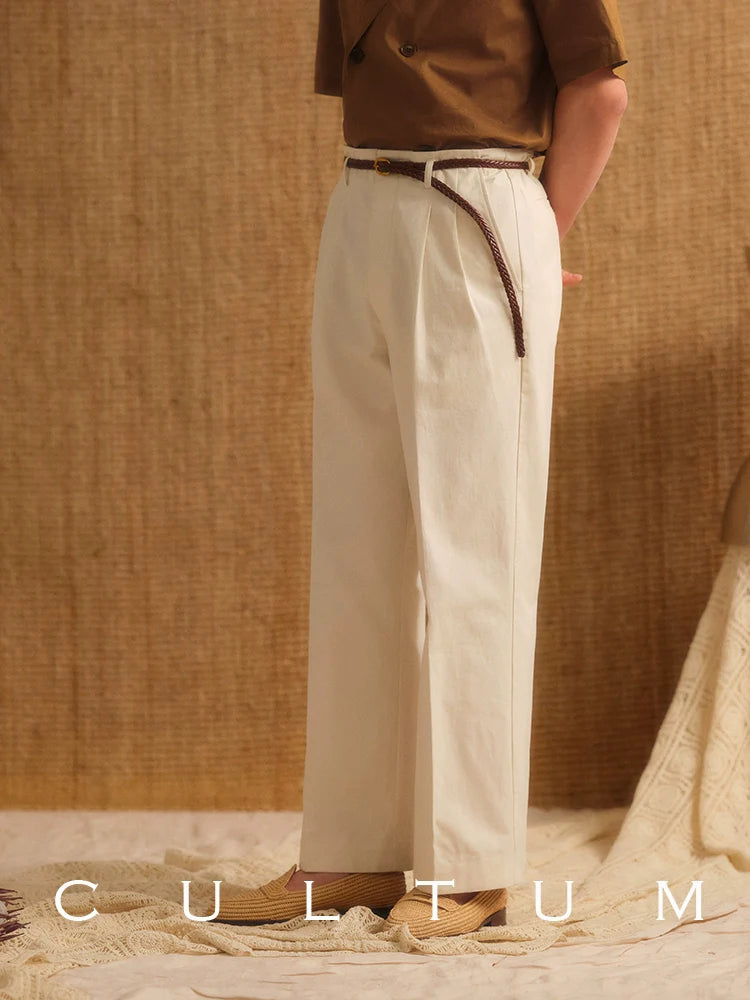 CULTUM Double Pleated Straight Casual Trousers