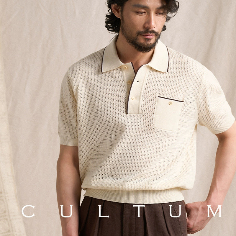 CULTUM Vintage Hollow Knitted Short Sleeve POLO Shirt