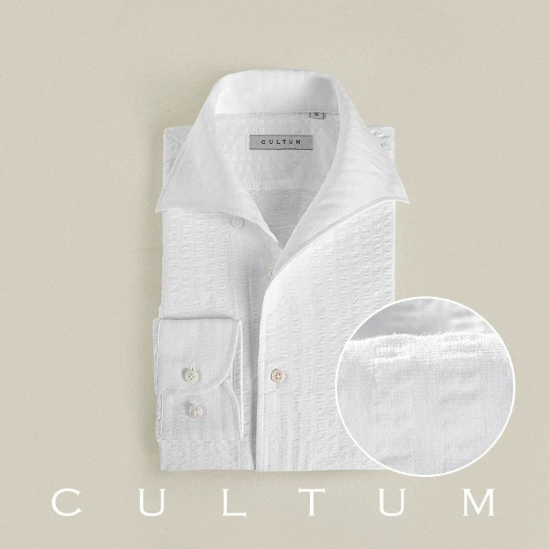 CULTUM One-piece Collar Long-sleeved Striped Casual Shirt