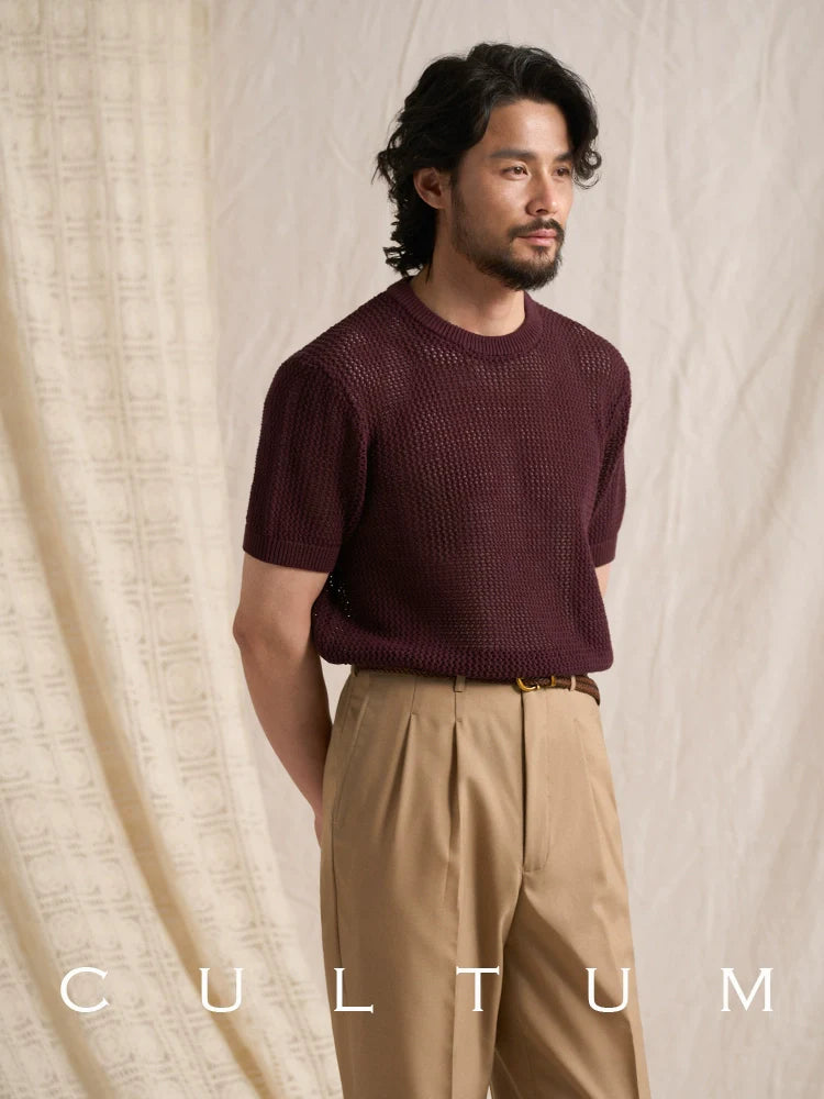 CULTUM Retro Cotton Round Neck Foundation Hollow Tee