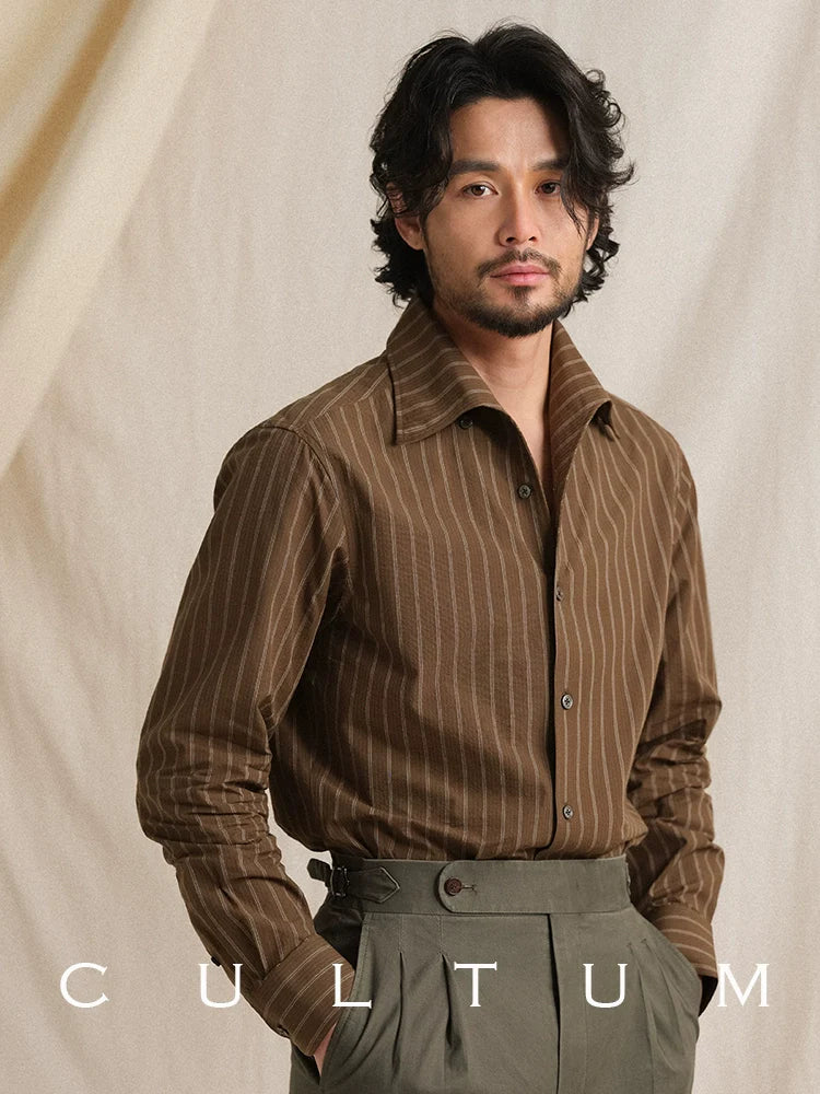 CULTUM Italian One-piece Neck Cotton Striped Long-sleeved Shirt