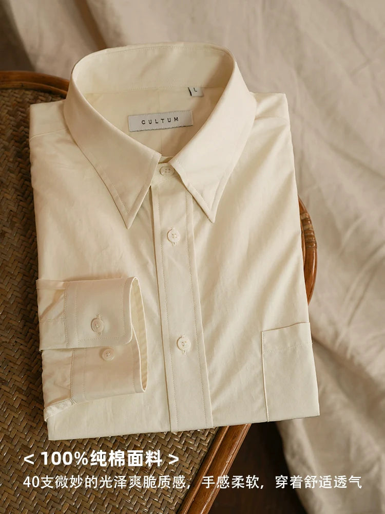 CULTUM Retro Long-sleeved Hidden Button-neck Shirt