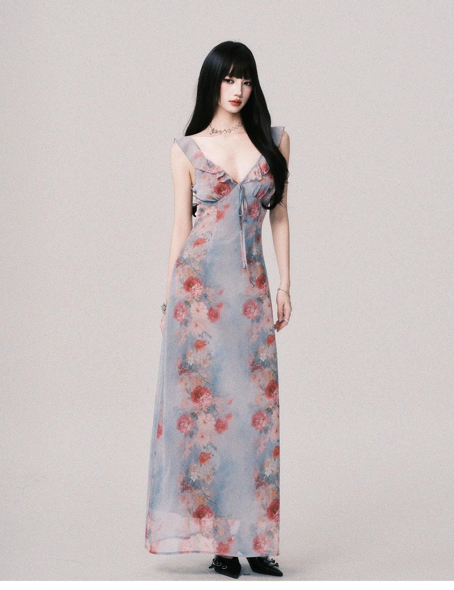 LULUSWINGS Vacation French V-neck Print Suspender Skirt